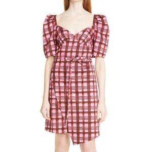 NWT BAUM UND PFERDGARTEN Arvia Plaid Asymmetric Cotton Dress Size 38 (US 8)